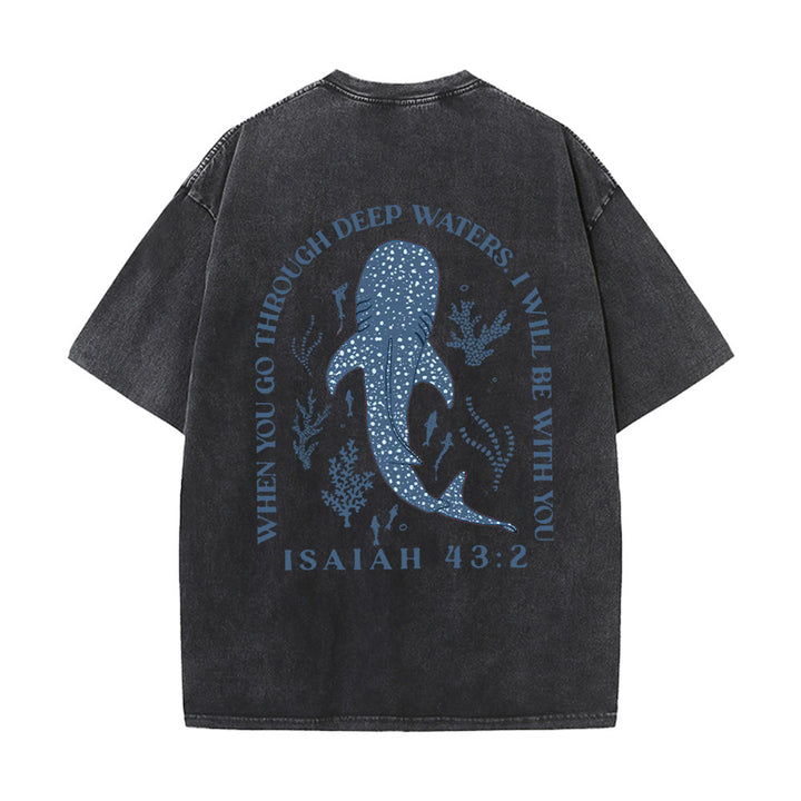 Christianartworkshop I Will Be With You Double Sided Unisex Washed T-shirt - Black - 5XL - image 0