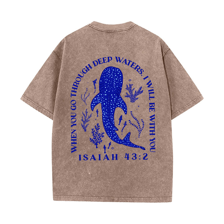 Christianartworkshop I Will Be With You Double Sided Unisex Washed T-shirt - Coffee - 5XL - image 6