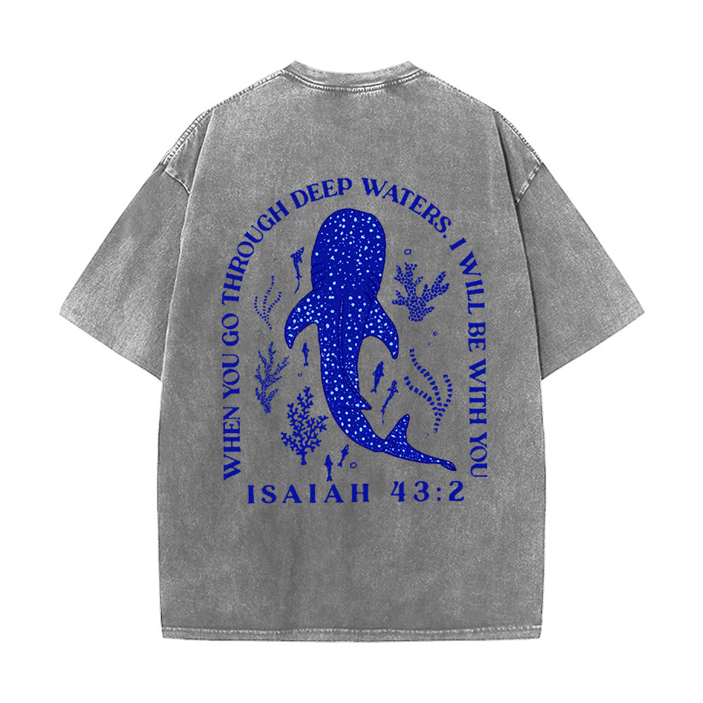 Christianartworkshop I Will Be With You Double Sided Unisex Washed T-shirt - Grey - 5XL - image 2