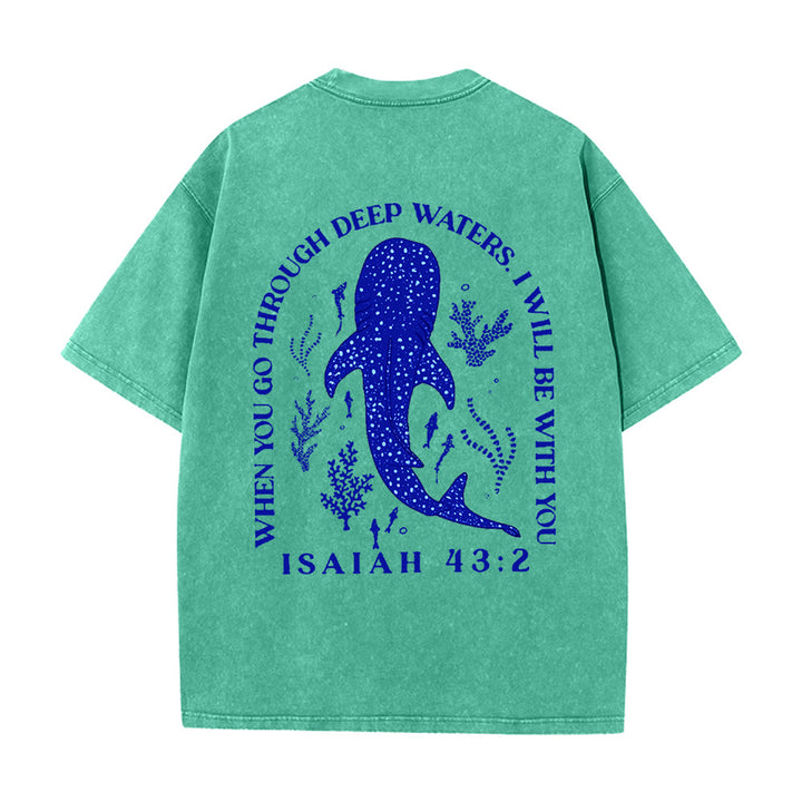 Christianartworkshop I Will Be With You Double Sided Unisex Washed T-shirt - Green - 5XL - image 9
