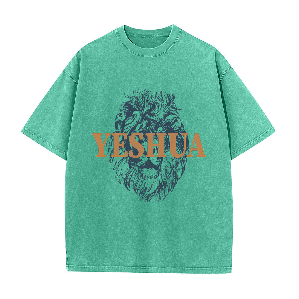 Christianartworkshop "YESHUA" Lion Head Washed T-Shirt - Green - 5XL - image 4