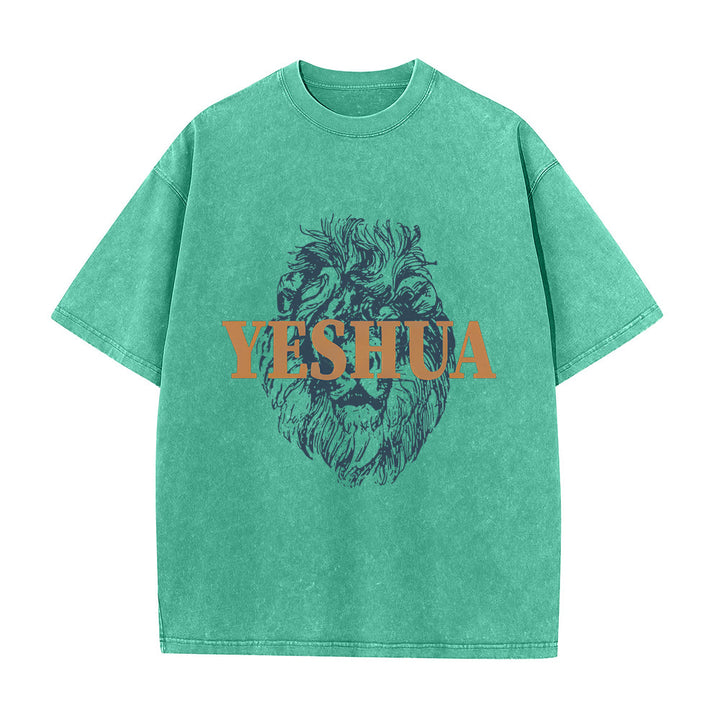 Christianartworkshop "YESHUA" Lion Head Washed T-Shirt - Green - 5XL - image 4