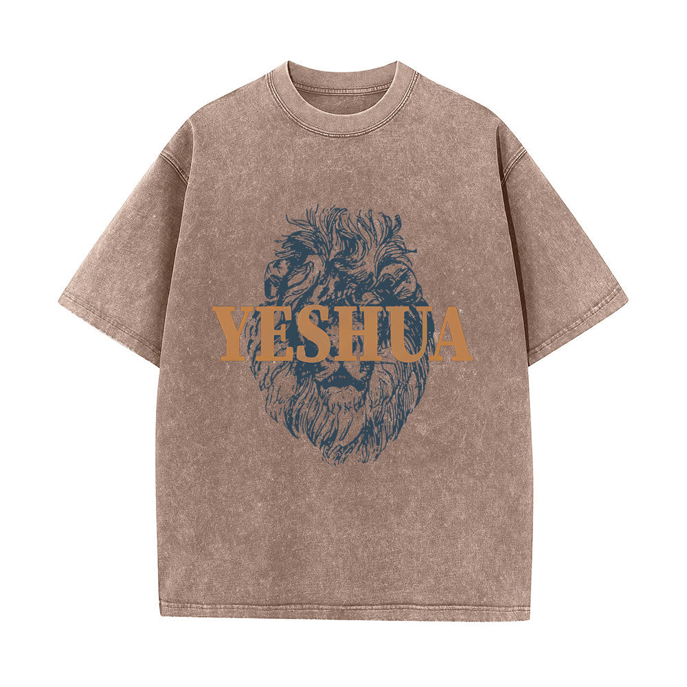 Christianartworkshop "YESHUA" Lion Head Washed T-Shirt - Khaki - 5XL - image 6