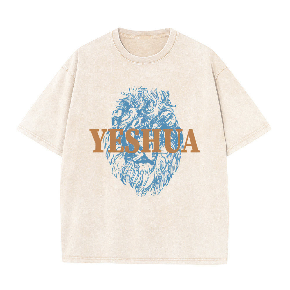 Christianartworkshop "YESHUA" Lion Head Washed T-Shirt - Beige - 5XL - image 1