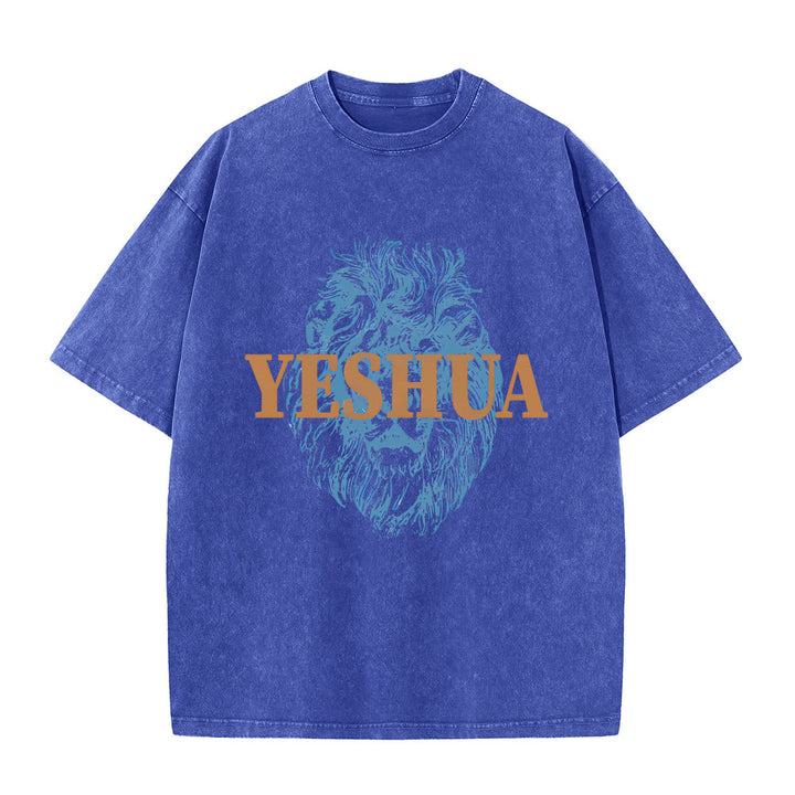 Christianartworkshop "YESHUA" Lion Head Washed T-Shirt - Blue - 5XL - image 2