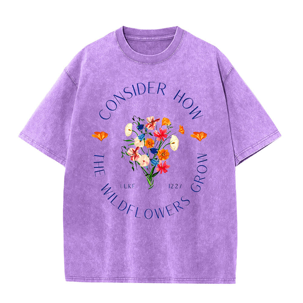 Christianartworkshop "Consider How The Wildflowers Grow" Unisex Washed T-Shirt - Purple - 5XL - image 9