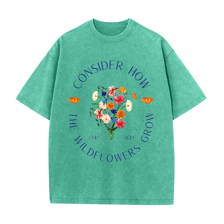 Christianartworkshop "Consider How The Wildflowers Grow" Unisex Washed T-Shirt - Green - 5XL - image 10