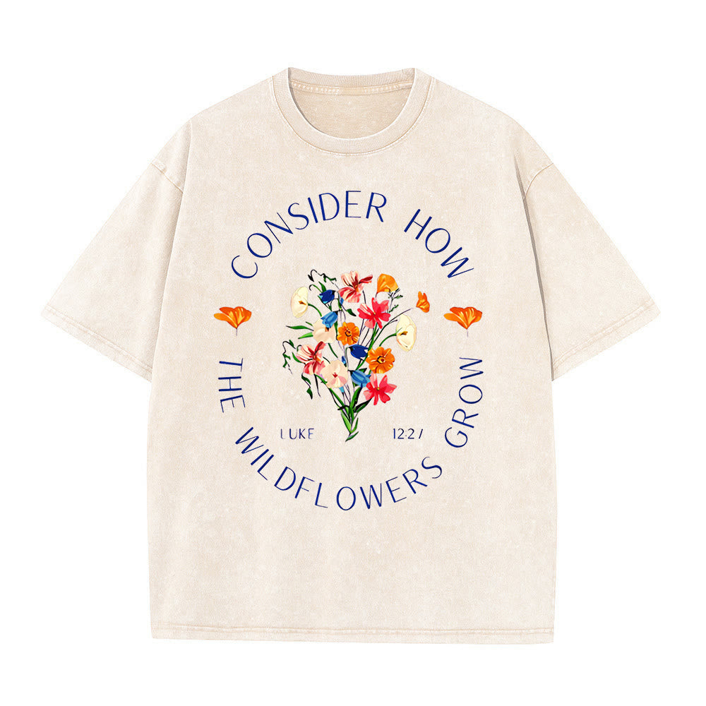 Christianartworkshop "Consider How The Wildflowers Grow" Unisex Washed T-Shirt - Apricot - 5XL - image 8