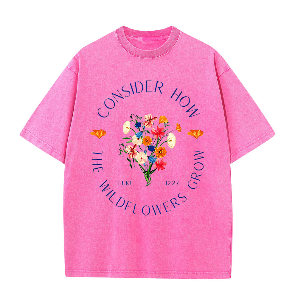 Christianartworkshop "Consider How The Wildflowers Grow" Unisex Washed T-Shirt - Pink - 5XL - image 7