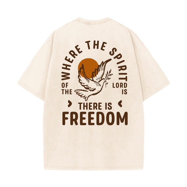 Christianartworkshop Spirit of the Lord and Freedom Unisex Washed T-Shirt - Apricot - 5XL - image 3