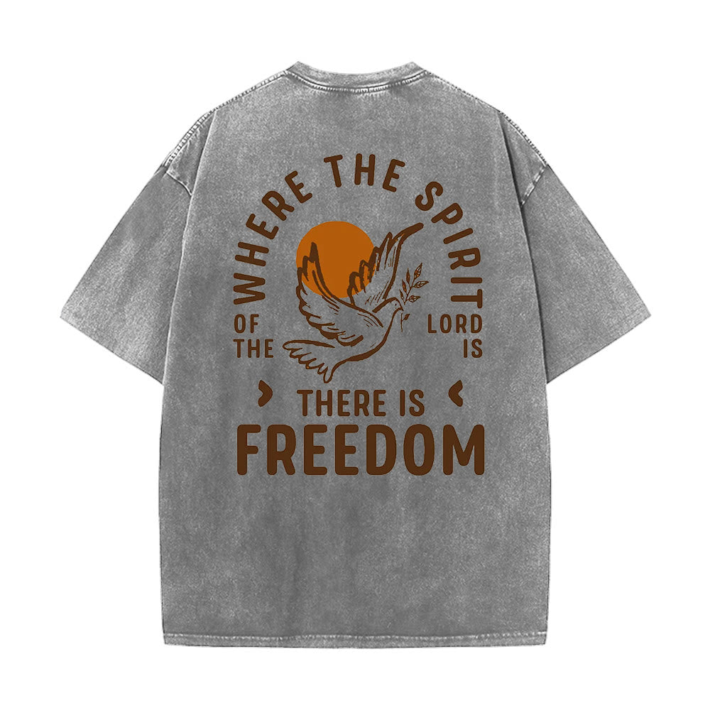 Christianartworkshop Spirit of the Lord and Freedom Unisex Washed T-Shirt - Grey - 5XL - image 7