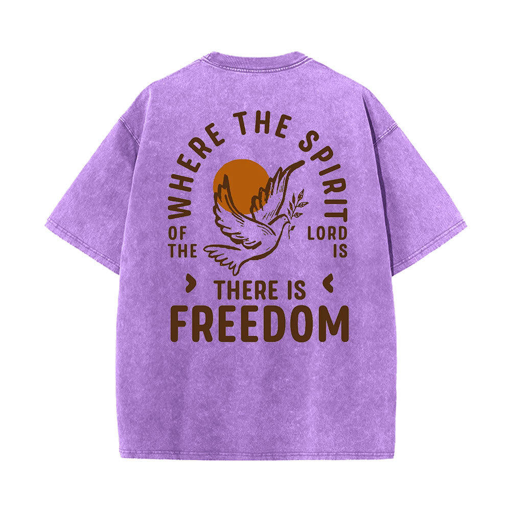 Christianartworkshop Spirit of the Lord and Freedom Unisex Washed T-Shirt - Purple - 5XL - image 13