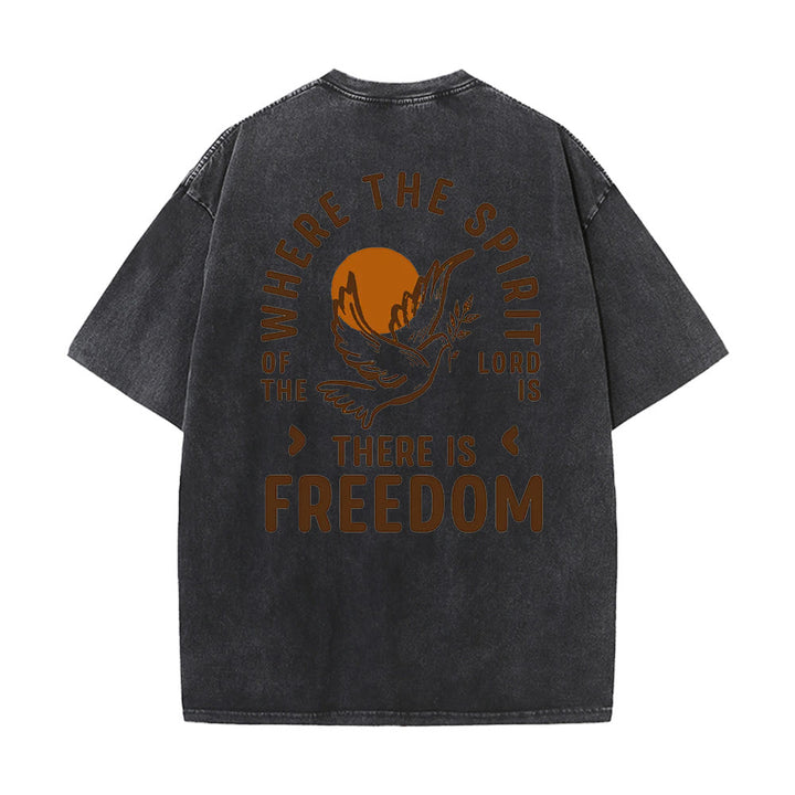 Christianartworkshop Spirit of the Lord and Freedom Unisex Washed T-Shirt - Black - 5XL - image 17