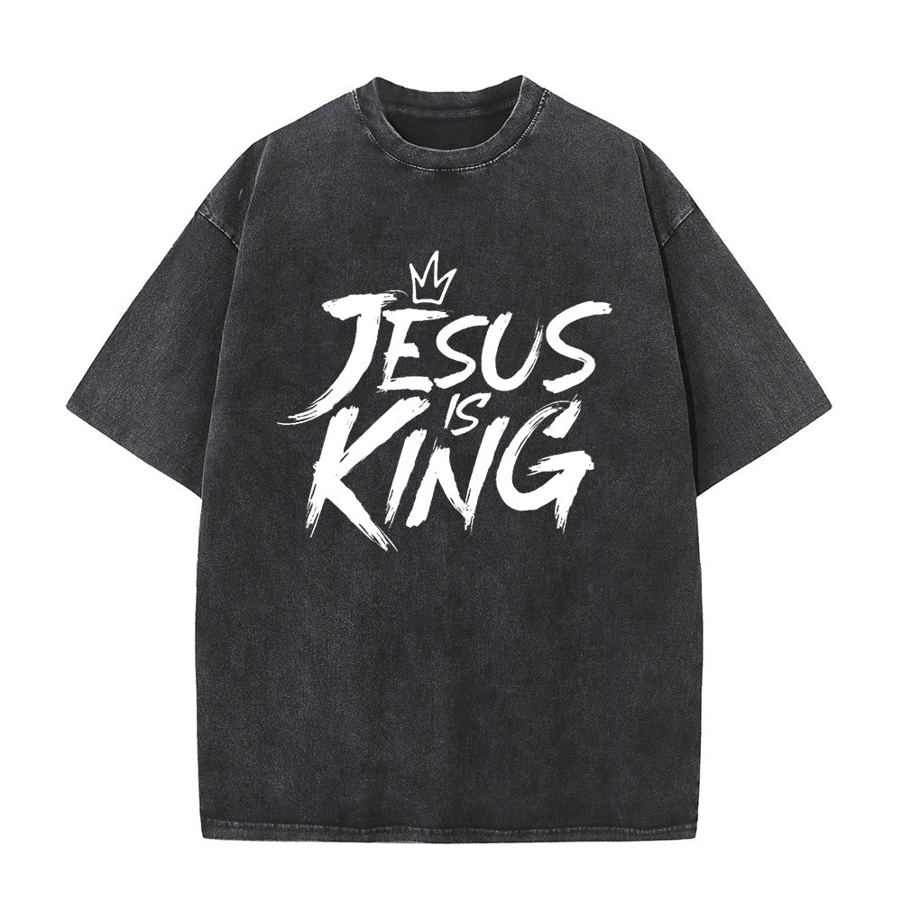 Christianartworkshop Jesus Is King Unisex Washed T-Shirt - Black - 5XL - image 0