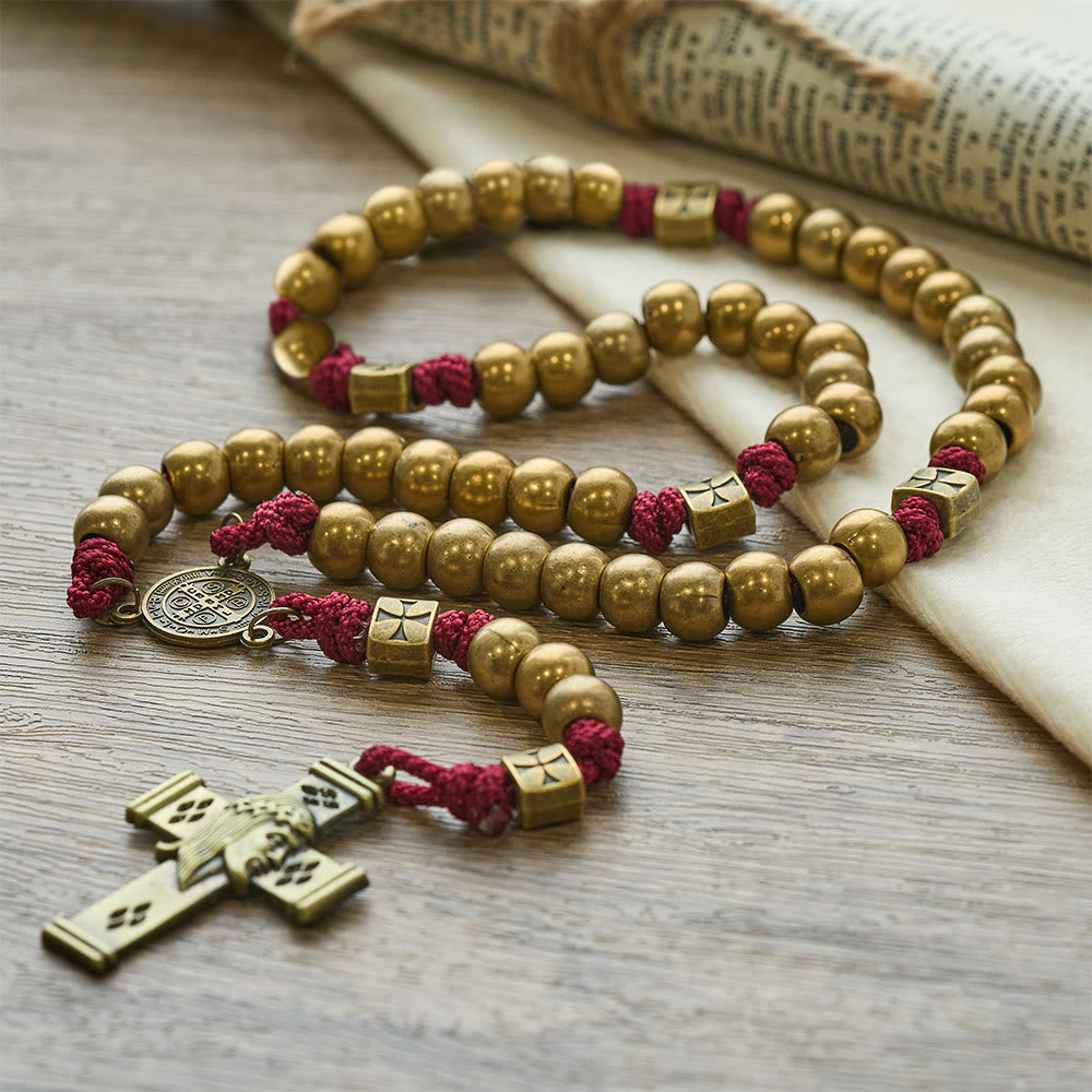 Christianartworkshop Grace & Year Bronze Red St. Benedict Rosary: 2026 Commemorative Beads with Custom Initials - No Letter - image 7
