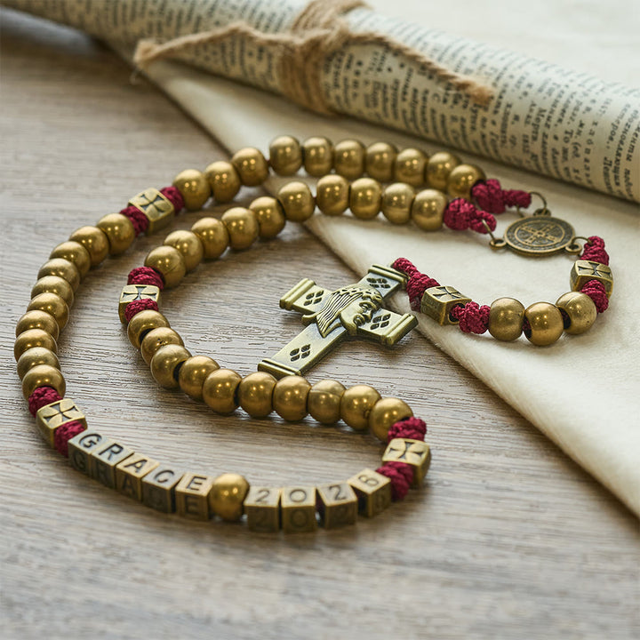 Christianartworkshop Grace & Year Bronze Red St. Benedict Rosary: 2026 Commemorative Beads with Custom Initials - 2026 New Year Rosary - image 4