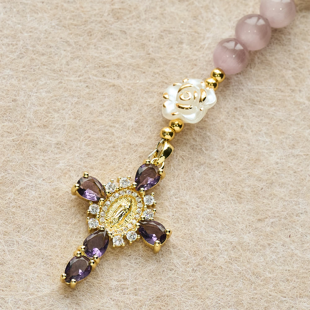 Christianartworkshop Cat's Eye & Rose Devotion Rosary in Lavender & Pink: Holy Mother Centerpiece for Gentle Prayer - image 6