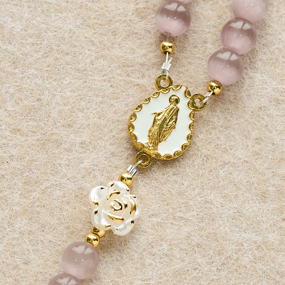 Christianartworkshop Cat's Eye & Rose Devotion Rosary in Lavender & Pink: Holy Mother Centerpiece for Gentle Prayer - image 7