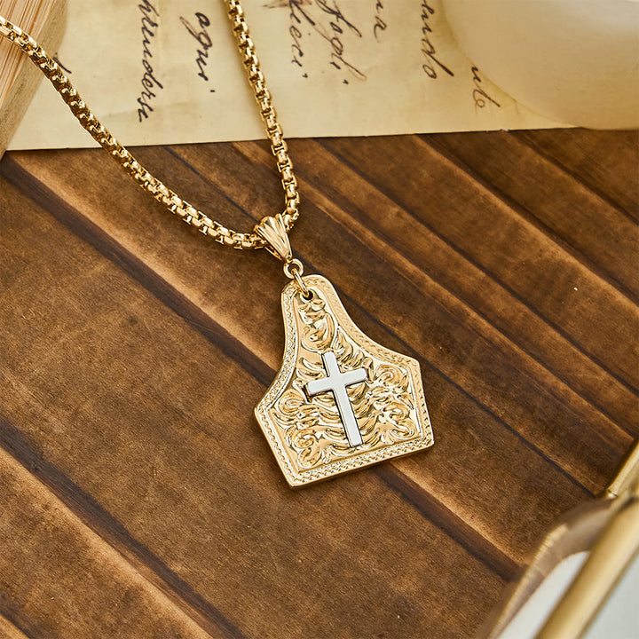Christianartworkshop Ornate Cross Pendant Necklace: Steadfast Faith for Daily Wear - Golden - image 6