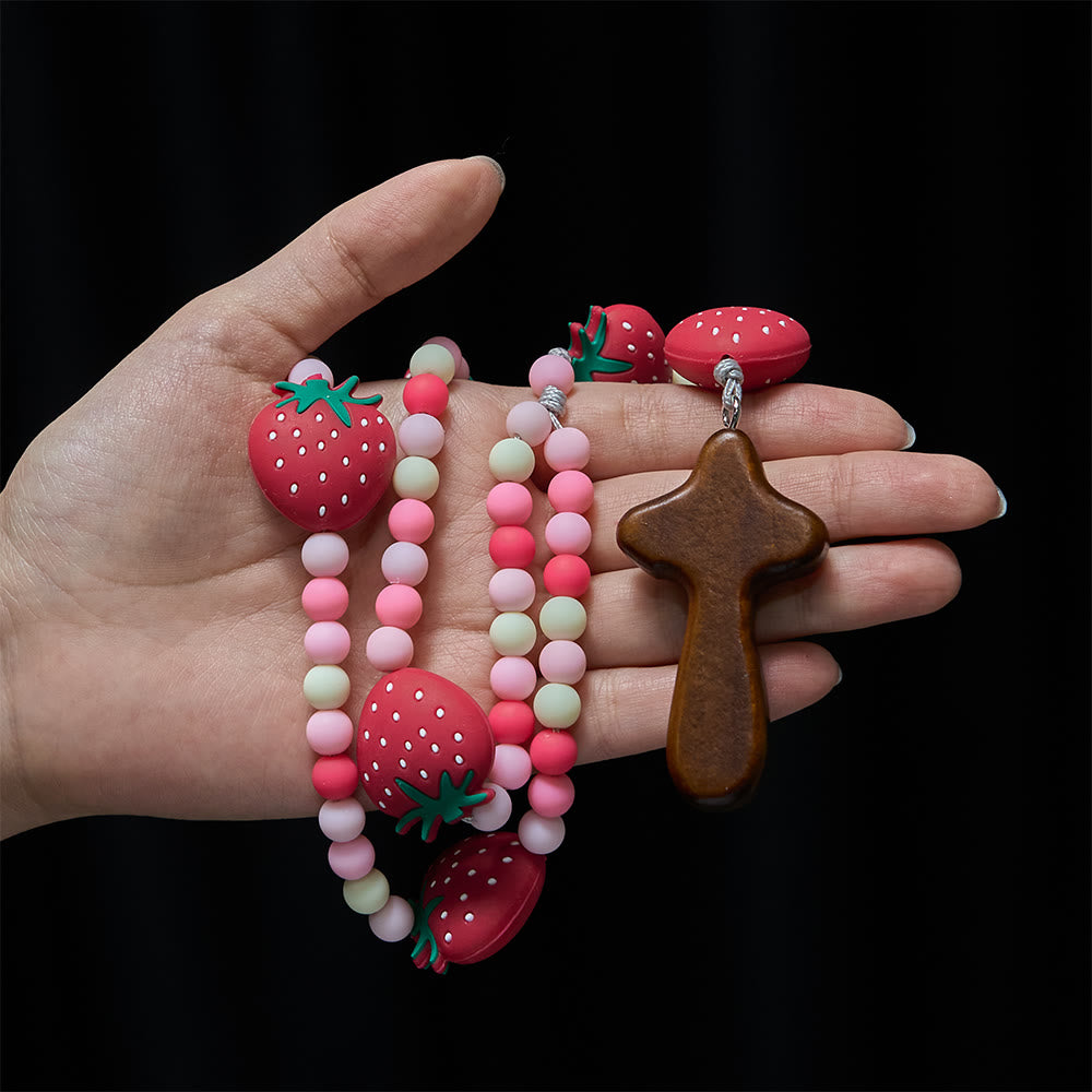 Christianartworkshop Strawberry Sweet Kids Rosary: Soft Berries & Pink White Beads for Young Believers - image 1