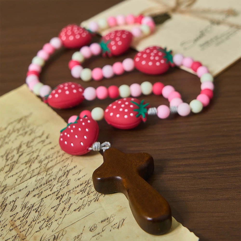 Christianartworkshop Strawberry Sweet Kids Rosary: Soft Berries & Pink White Beads for Young Believers - image 3