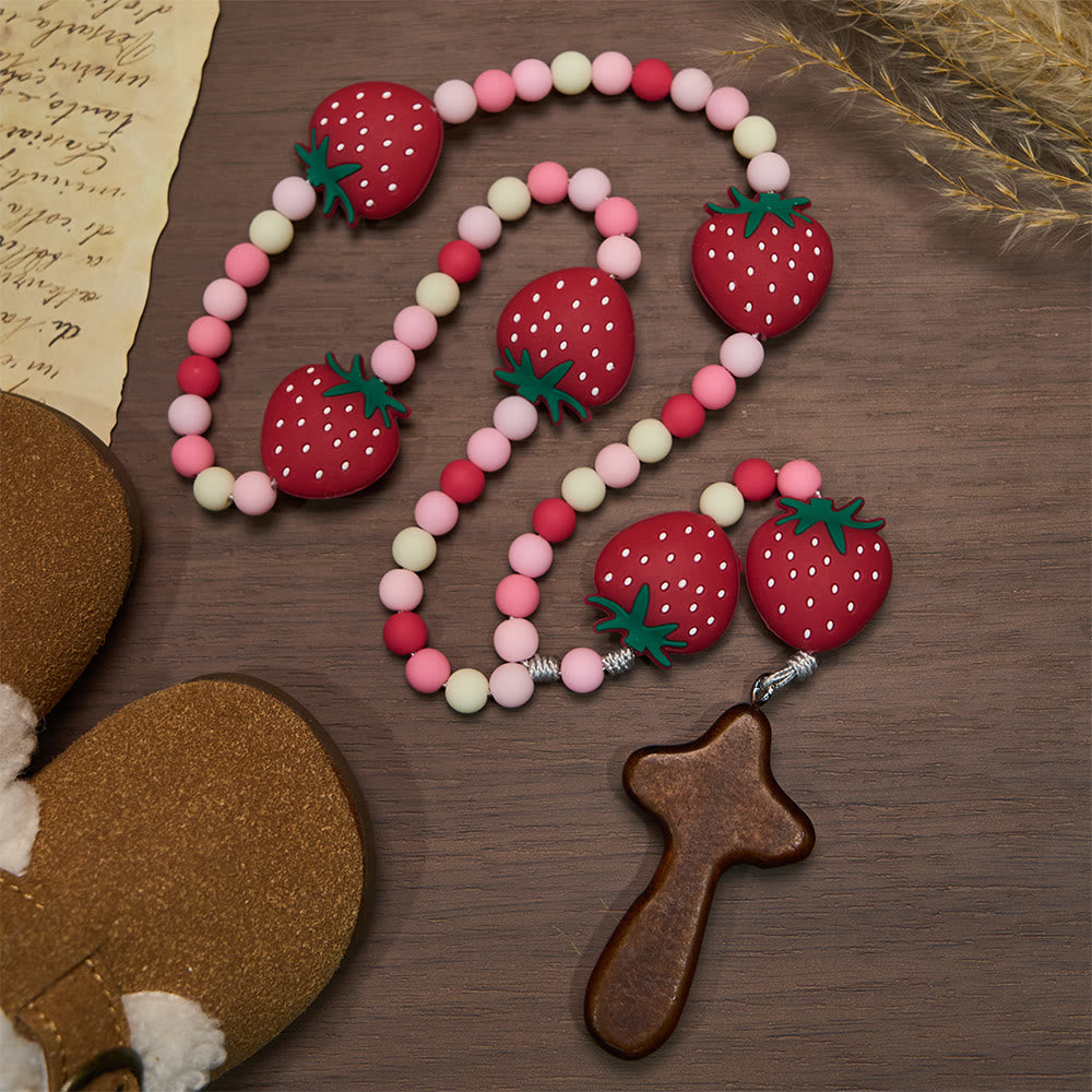 Christianartworkshop Strawberry Sweet Kids Rosary: Soft Berries & Pink White Beads for Young Believers - image 2