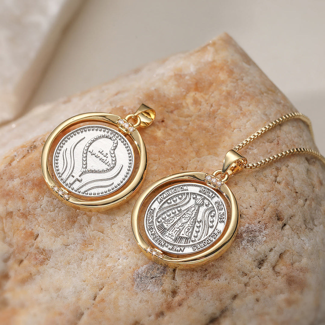 Christianartworkshop Rotating Our Lady of Aparecida Necklace: Dual-Tone Grace for Daily Wear - Silver - image 2