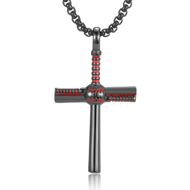 Christianartworkshop Baseball Motif Cross Pendant: Faith & Passion for Daily Wear - Black - image 0