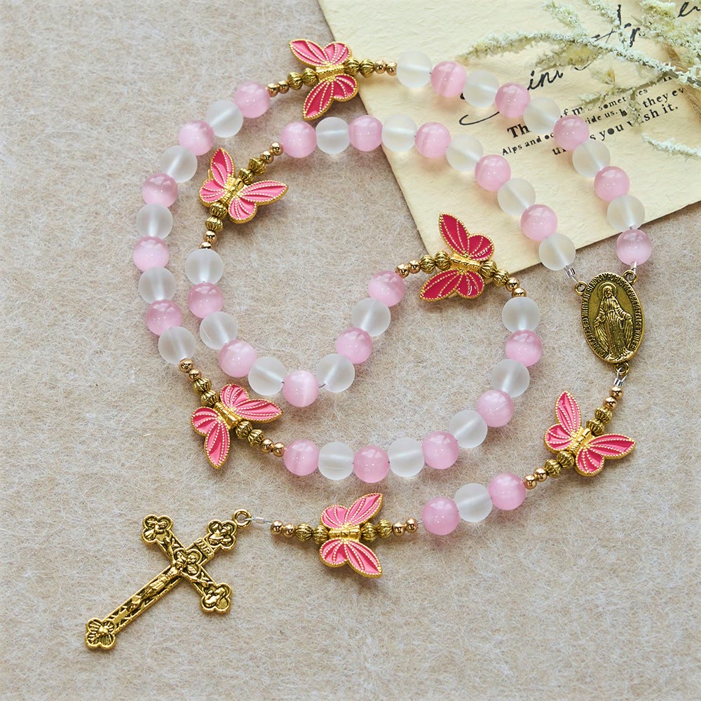 Christianartworkshop Purple Cat's Eye & Matte Glass Butterfly Blessed Rosary: Embody Sacred Love and Grace - image 7