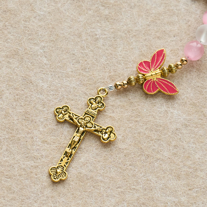 Christianartworkshop Purple Cat's Eye & Matte Glass Butterfly Blessed Rosary: Embody Sacred Love and Grace - image 17