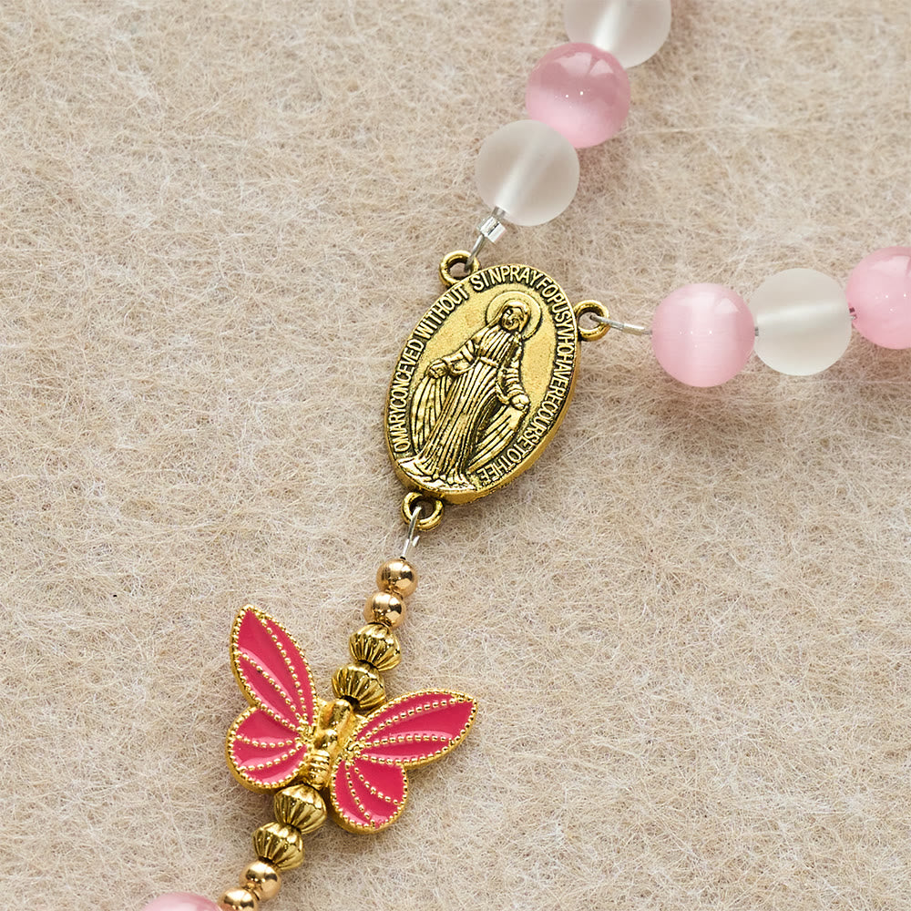 Christianartworkshop Purple Cat's Eye & Matte Glass Butterfly Blessed Rosary: Embody Sacred Love and Grace - image 18