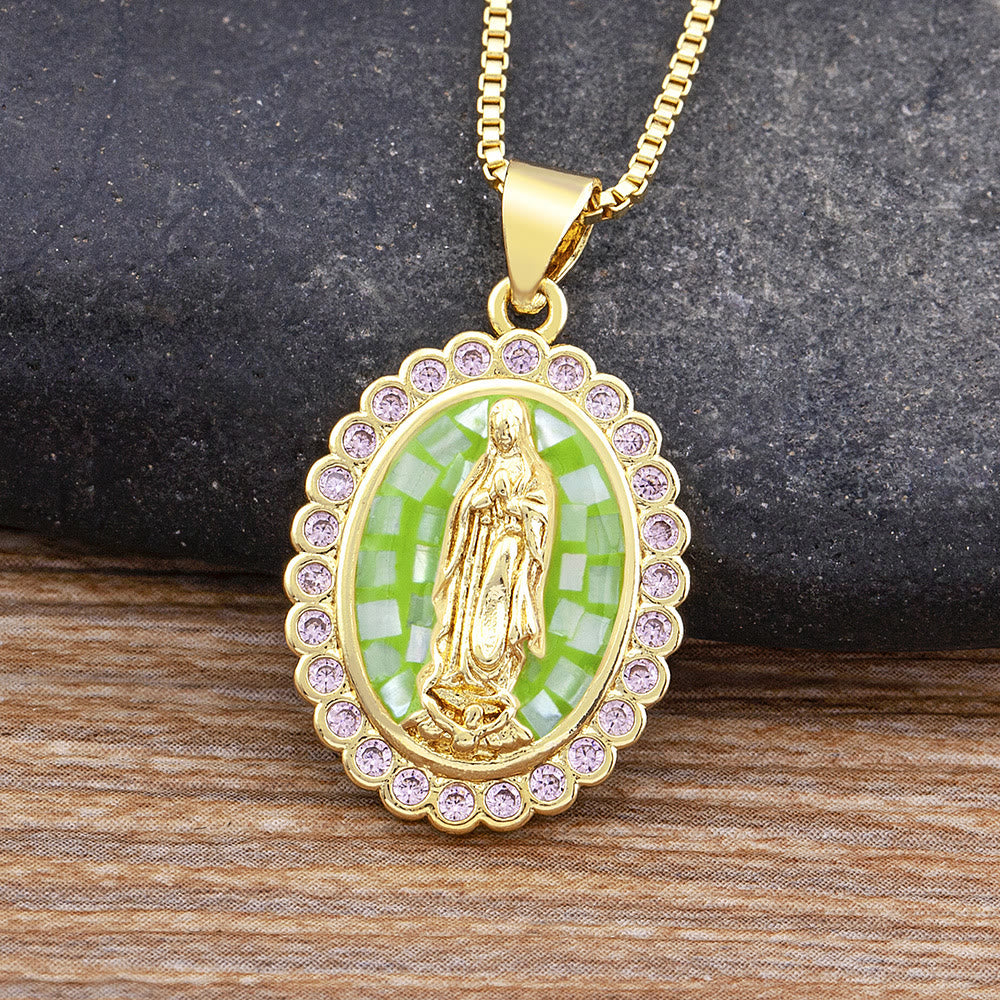 Christianartworkshop Soft-Hued Our Lady Necklace: Soothing Grace for Busy Days - Green - image 5