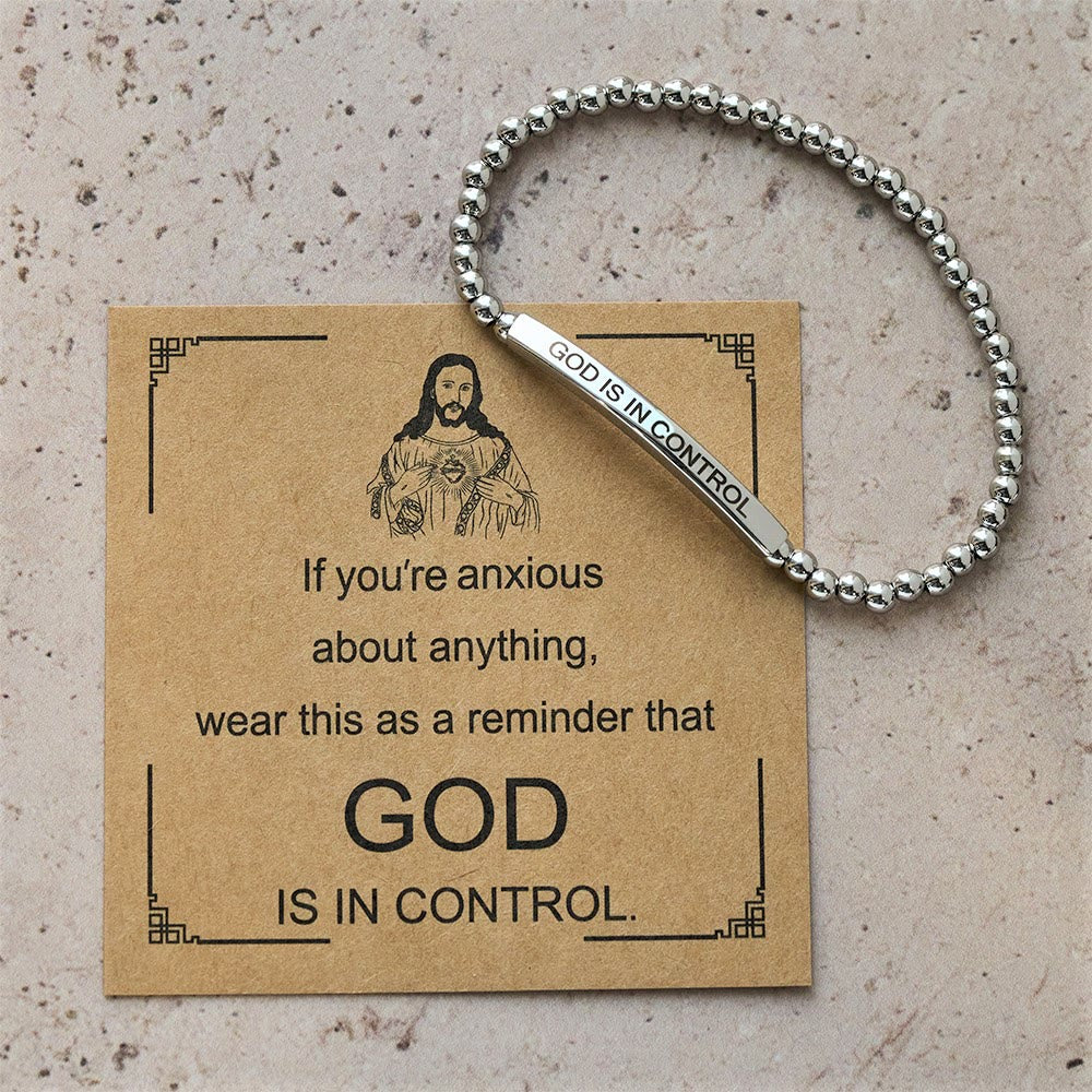 Christianartworkshop GOD IS IN CONTROL Beaded Bracelet: His Sovereignty for Daily Wear - Silver - image 6