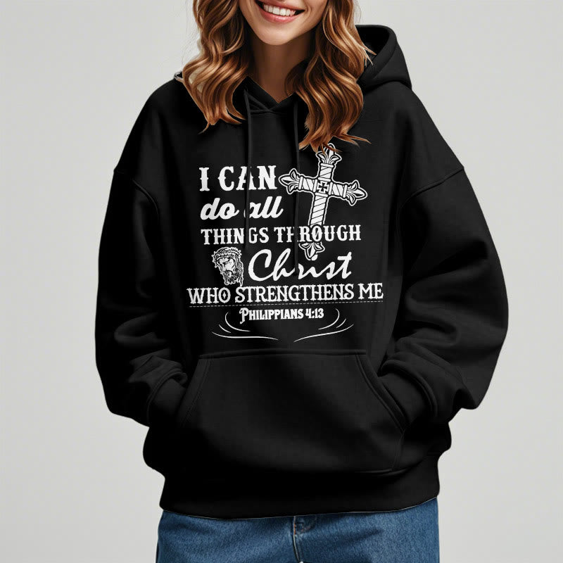 Christianartworkshop Quotation Style I Can Do All Things Fleece Lined Polyester Hoodie - image 2