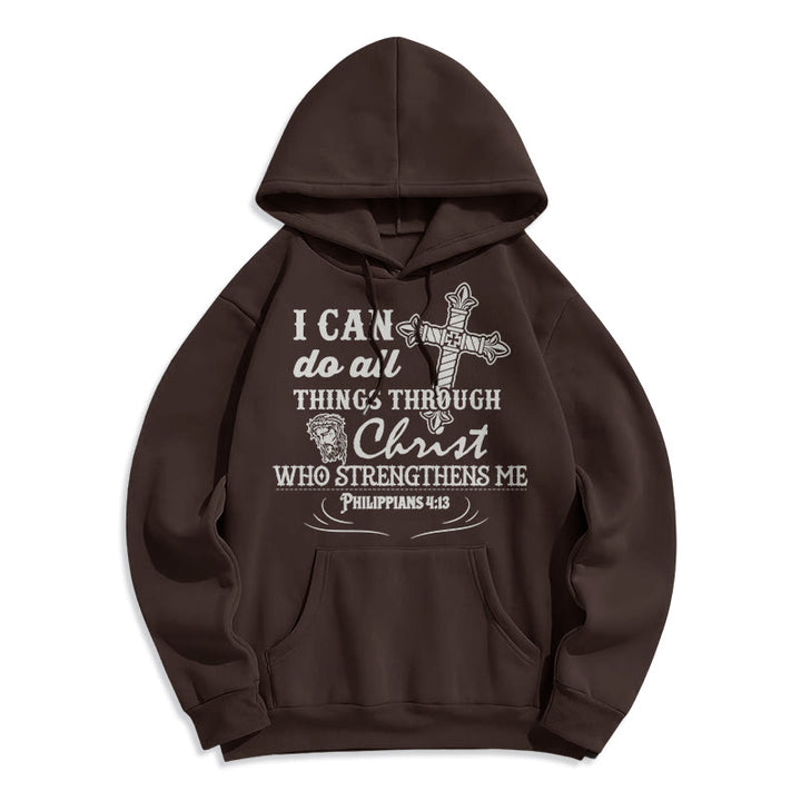Christianartworkshop Quotation Style I Can Do All Things Fleece Lined Polyester Hoodie - Brown - 2XL - image 9