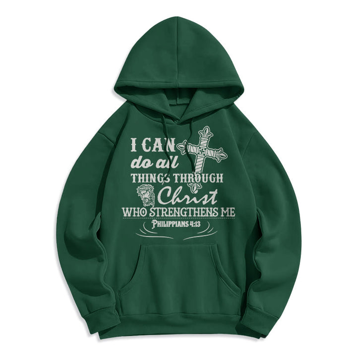 Christianartworkshop Quotation Style I Can Do All Things Fleece Lined Polyester Hoodie - Green - 2XL - image 12