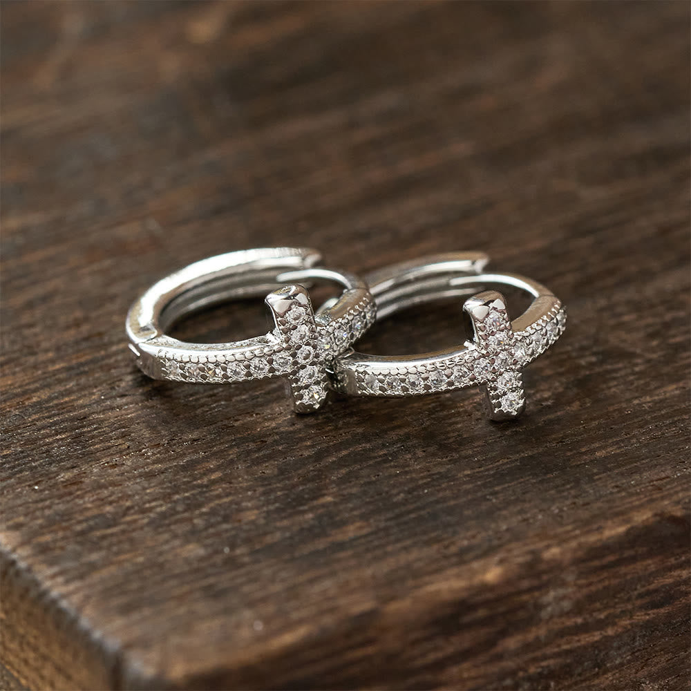Christianartworkshop Elegant Dual-Color Cross Huggie Hoops: Timeless Beauty of Faith - image 4