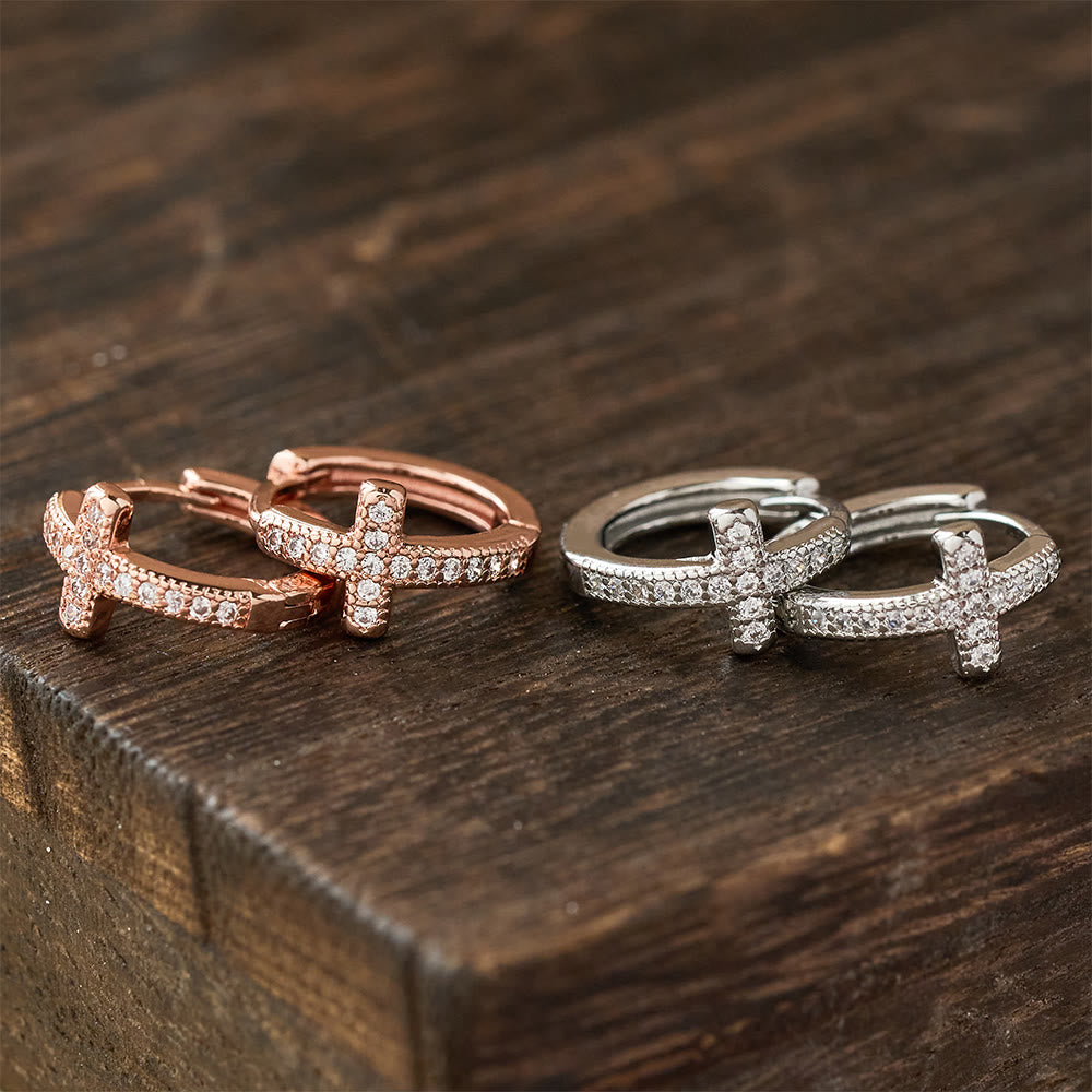 Christianartworkshop Elegant Dual-Color Cross Huggie Hoops: Timeless Beauty of Faith - image 2