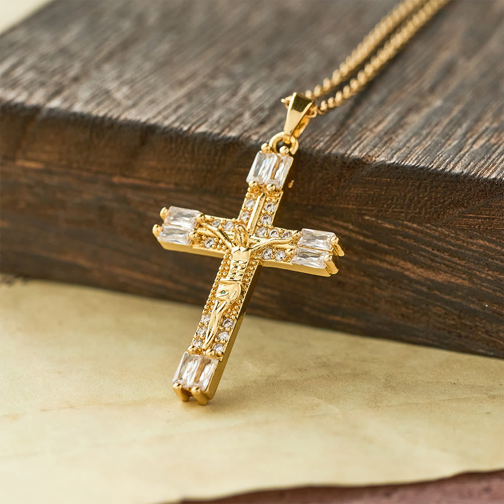 Retro Bohemian Style Colored Zirconia Cross Titanium Steel Necklace - White - image 2
