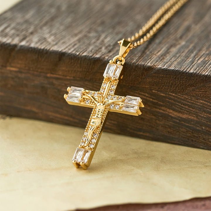 Retro Bohemian Style Colored Zirconia Cross Titanium Steel Necklace - White - image 2