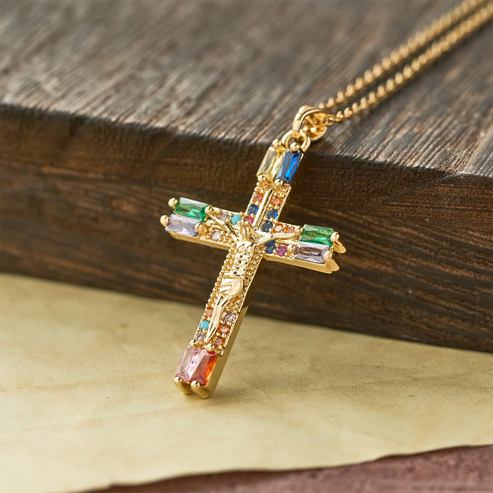 Retro Bohemian Style Colored Zirconia Cross Titanium Steel Necklace - Colorful - image 0