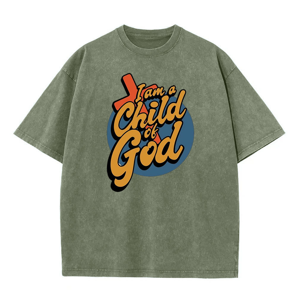 Christianartworkshop Vintage Style I am a Child of God Unisex Washed T-Shirt - Army Green - 5XL - image 1