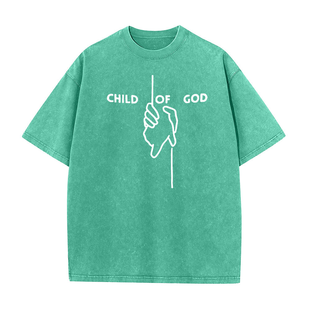 Christianartworkshop Artistic Child of God Unisex Washed T-Shirt: Hand - Cross Design and Eternal Faith - Green - 5XL - image 8