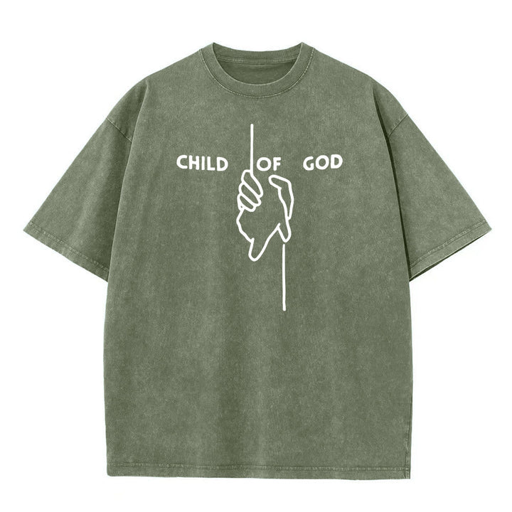 Christianartworkshop Artistic Child of God Unisex Washed T-Shirt: Hand - Cross Design and Eternal Faith - Army Green - 5XL - image 1