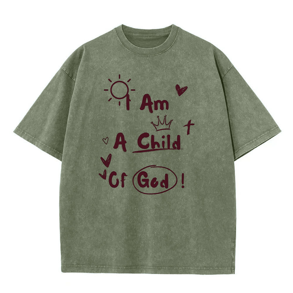 Christianartworkshop Vibrant Doodle Style I am a child of God Washed T-Shirt - Army Green - 5XL - image 2