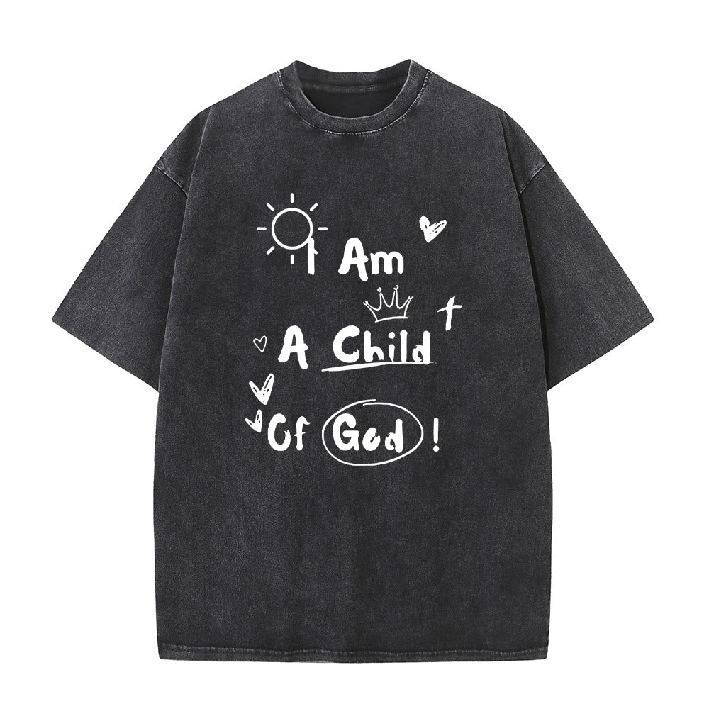 Christianartworkshop Vibrant Doodle Style I am a child of God Washed T-Shirt - Black - 5XL - image 1