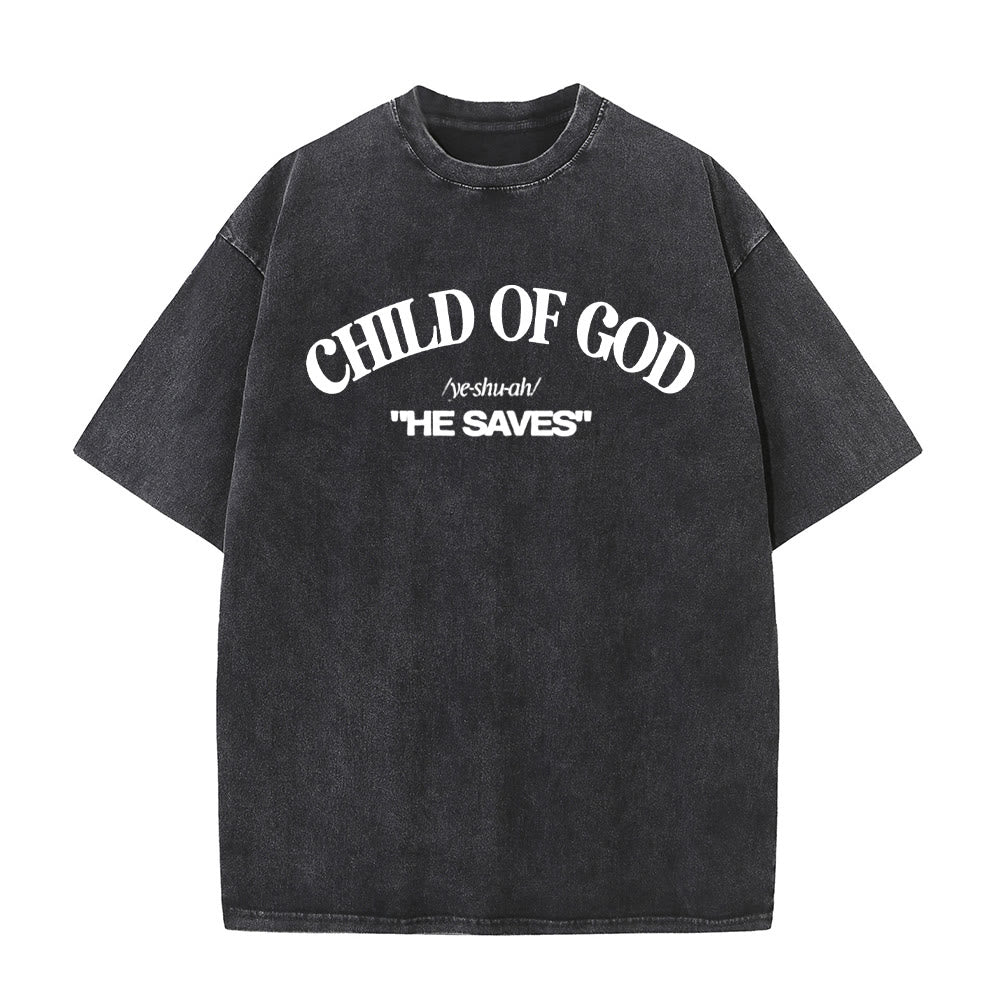 Christianartworkshop Classic Style He Save Child of God Unisex Washed T-Shirt - Black - 5XL - image 0