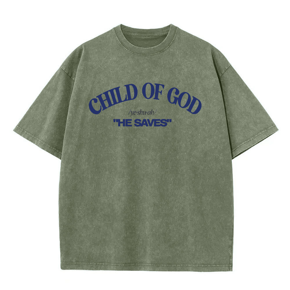 Christianartworkshop Classic Style He Save Child of God Unisex Washed T-Shirt - Army Green - 5XL - image 1