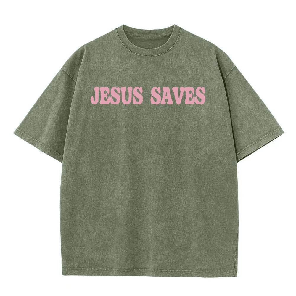 Christianartworkshop Jesus Saves Unisex Washed T-Shirt - image 1