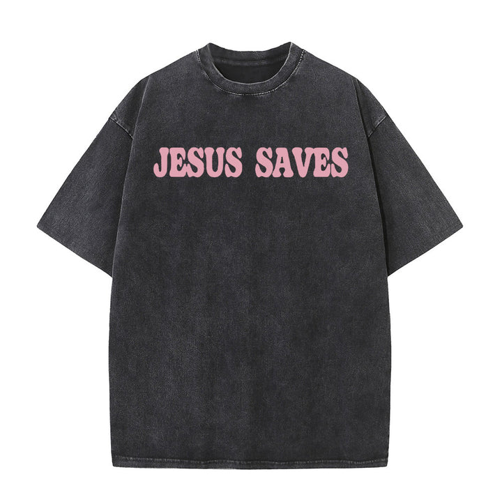Christianartworkshop Jesus Saves Unisex Washed T-Shirt - image 6